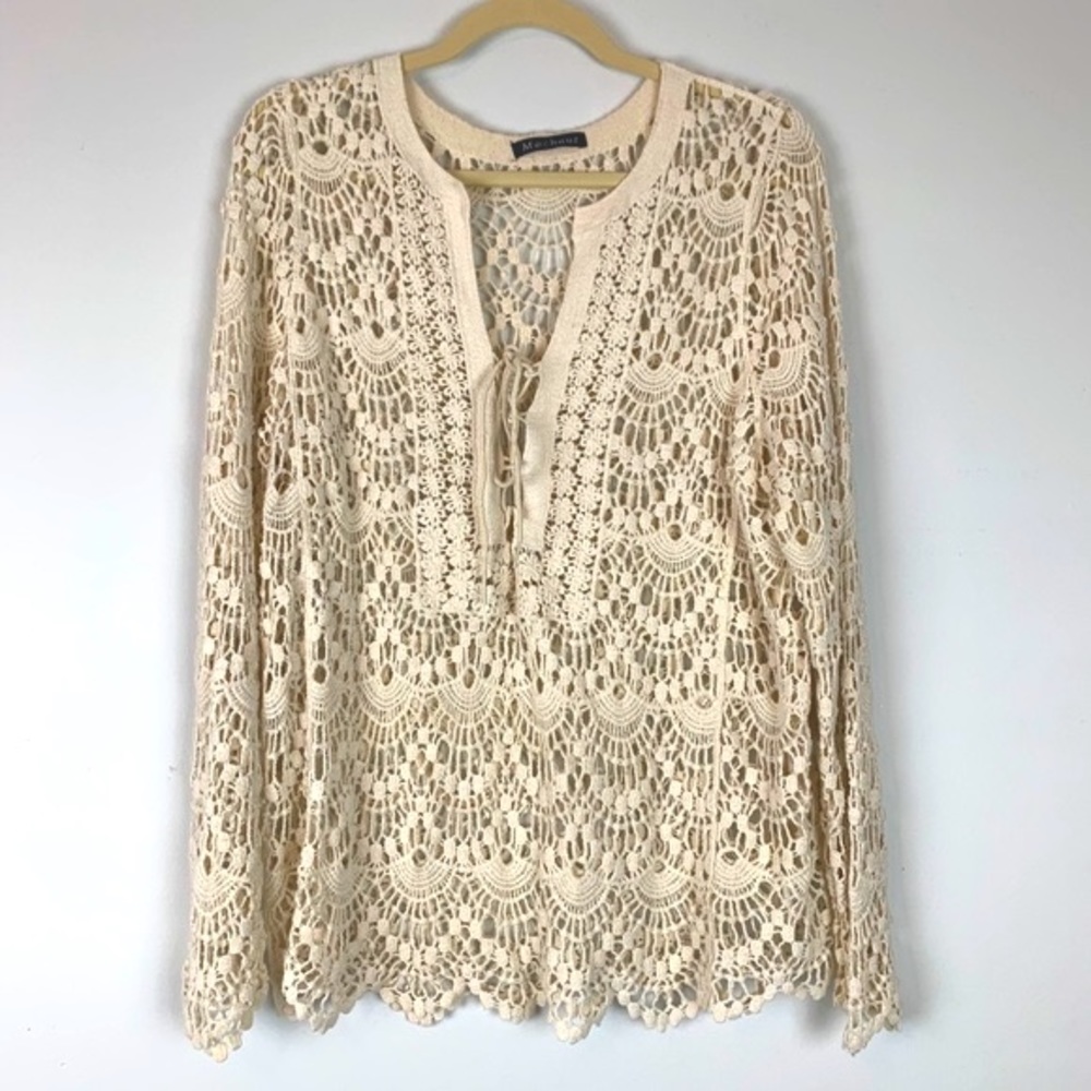 Méchant Vintage Boho Festival Crocheted Long Sleeve Top Sz S
